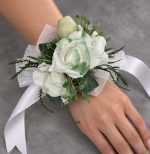 Load image into Gallery viewer, Green & white corsage & buttonhole set Style 3 - School formal, prom, graduation, wedding