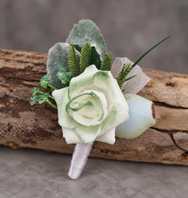 Load image into Gallery viewer, Green & white corsage & buttonhole set Style 3 - School formal, prom, graduation, wedding