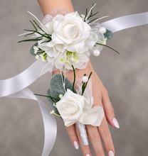 Load image into Gallery viewer, Green & white corsage & buttonhole set Style 4 - School formal, prom, graduation, wedding