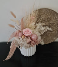 Load image into Gallery viewer, Happy Birthday preserved flowers in dusty pink, neutral & blush colours with preserved peony n lights