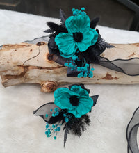 Load image into Gallery viewer, Emerald black corsage & buttonhole set - School formal, prom, graduation, wedding