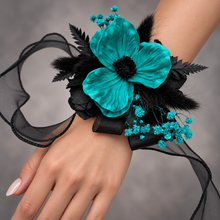 Load image into Gallery viewer, Emerald black corsage & buttonhole set - School formal, prom, graduation, wedding