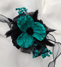 Load image into Gallery viewer, Emerald black corsage & buttonhole set - School formal, prom, graduation, wedding