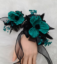 Load image into Gallery viewer, Emerald black corsage & buttonhole set - School formal, prom, graduation, wedding