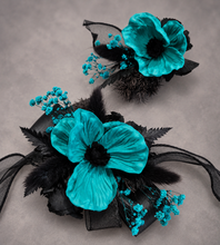 Load image into Gallery viewer, Emerald black corsage & buttonhole set - School formal, prom, graduation, wedding