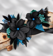 Load image into Gallery viewer, Emerald black frangipani corsage & buttonhole set - School formal, prom, graduation, wedding