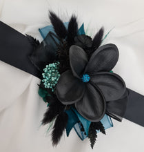 Load image into Gallery viewer, Emerald black frangipani corsage & buttonhole set - School formal, prom, graduation, wedding