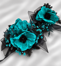 Load image into Gallery viewer, Emerald black anemone corsage & buttonhole set - School formal, prom, graduation, wedding