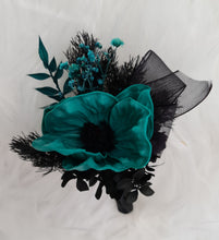 Load image into Gallery viewer, Emerald black anemone corsage & buttonhole set - School formal, prom, graduation, wedding