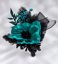 Load image into Gallery viewer, Emerald black anemone corsage & buttonhole set - School formal, prom, graduation, wedding
