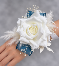 Load image into Gallery viewer, Off White / Blue Everlasting Flowers Corsage AB1170 - School formal, prom, graduation, wedding