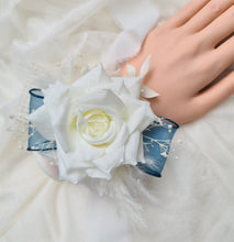 Load image into Gallery viewer, Off White / Blue Everlasting Flowers Corsage AB1170 - School formal, prom, graduation, wedding