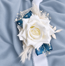 Load image into Gallery viewer, Off White / Blue Everlasting Flowers Corsage AB1170 - School formal, prom, graduation, wedding