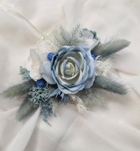 Load image into Gallery viewer, Pearl bracelet everlasting flowers blue / white corsage AB1171 - School formal, prom, graduation, wedding