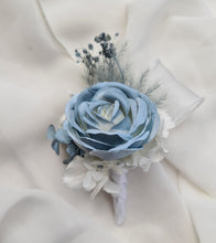 Load image into Gallery viewer, Blue & white corsage & buttonhole set AB1172 - School formal, prom, graduation, wedding