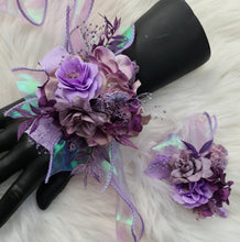 Load image into Gallery viewer, Purple violet corsage & buttonhole set AB1175 - School formal, prom, graduation, wedding