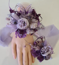 Load image into Gallery viewer, Purple violet peony corsage & buttonhole set AB1176 - School formal, prom, graduation, wedding