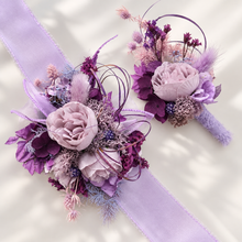 Load image into Gallery viewer, Purple violet peony corsage & buttonhole set AB1176 - School formal, prom, graduation, wedding