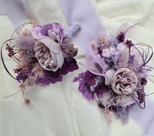 Load image into Gallery viewer, Purple violet peony corsage & buttonhole set AB1176 - School formal, prom, graduation, wedding
