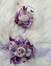 Load image into Gallery viewer, Purple violet peony corsage & buttonhole set AB1176 - School formal, prom, graduation, wedding