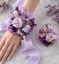 Load image into Gallery viewer, Purple violet peony corsage & buttonhole set AB1176 - School formal, prom, graduation, wedding