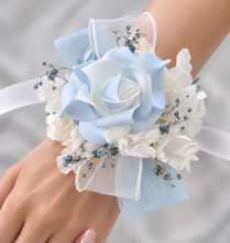 Load image into Gallery viewer, Baby blue & white corsage & buttonhole set AB1177 - School formal, prom, graduation, wedding