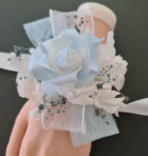 Load image into Gallery viewer, Baby blue & white corsage & buttonhole set AB1177 - School formal, prom, graduation, wedding