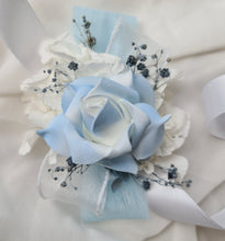 Load image into Gallery viewer, Baby blue & white corsage & buttonhole set AB1177 - School formal, prom, graduation, wedding