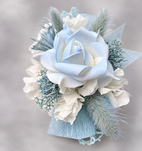 Load image into Gallery viewer, White & baby blue corsage & buttonhole set AB1178 - School formal, prom, graduation, wedding