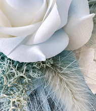 Load image into Gallery viewer, White & baby blue corsage & buttonhole set AB1178 - School formal, prom, graduation, wedding