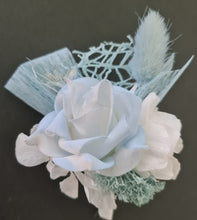 Load image into Gallery viewer, White & baby blue corsage & buttonhole set AB1178 - School formal, prom, graduation, wedding