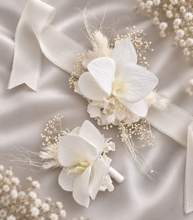 Load image into Gallery viewer, Real touch white orchid corsage & buttonhole set AB1181 - School formal, prom, graduation, wedding