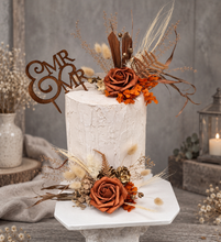 Load image into Gallery viewer, Rustic copper gold orange double cake topper