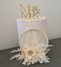 Load image into Gallery viewer, Handcrafted Neutral & white preserved flowers boho hoop / cake topper – 6inch