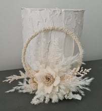 Load image into Gallery viewer, Handcrafted Neutral & white preserved flowers boho hoop / cake topper – 6inch