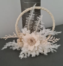 Load image into Gallery viewer, Handcrafted Neutral & white preserved flowers boho hoop / cake topper – 6inch