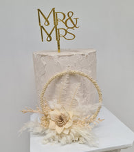 Load image into Gallery viewer, Handcrafted Neutral & white preserved flowers boho hoop / cake topper – 6inch