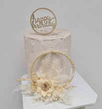 Load image into Gallery viewer, Handcrafted Neutral & white preserved flowers boho hoop / cake topper – 6inch