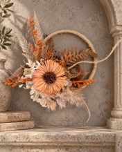 Load image into Gallery viewer, Handcrafted rustic orange preserved flowers boho hoop / cake topper – 5inch