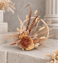 Load image into Gallery viewer, Handcrafted copper mustard preserved flowers hoop / cake topper – 6inch