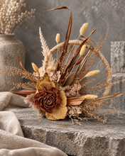 Load image into Gallery viewer, Handcrafted copper mustard preserved flowers hoop / cake topper – 6inch