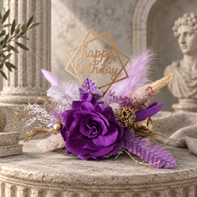Load image into Gallery viewer, Purple, Champagne Gold Happy Birthday Floral Cake topper