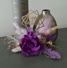 Load image into Gallery viewer, Purple, Champagne Gold Happy Birthday Floral Cake topper