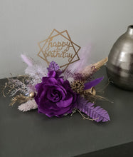 Load image into Gallery viewer, Purple, Champagne Gold Happy Birthday Floral Cake topper
