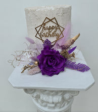 Load image into Gallery viewer, Purple, Champagne Gold Happy Birthday Floral Cake topper
