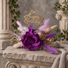 Load image into Gallery viewer, Purple, Champagne Gold Happy Birthday Floral Cake topper