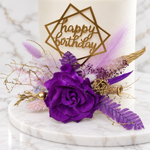 Load image into Gallery viewer, Purple, Champagne Gold Happy Birthday Floral Cake topper
