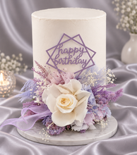 Load image into Gallery viewer, Preserved flowers Happy Birthday lilac, blush Cake topper