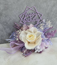 Load image into Gallery viewer, Preserved flowers Happy Birthday lilac, blush Cake topper