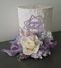 Load image into Gallery viewer, Preserved flowers Happy Birthday lilac, blush Cake topper
